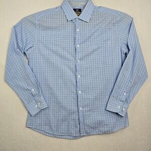 Dockers Mens Long Sleeve Blue Plaid Button Down Dress Shirt Fitted Stretch Sz L